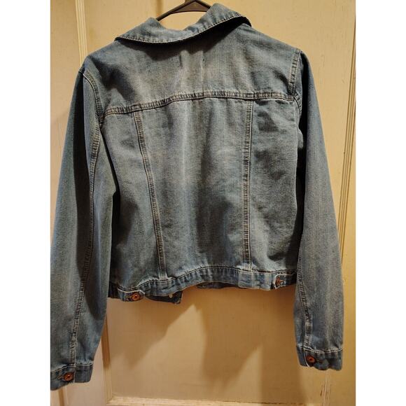 Ci Sono Womens Size XLarge Blue Distressed Button Up Denim Jacket Light Wash - Picture 3 of 4
